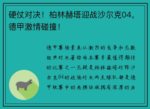 硬仗对决！柏林赫塔迎战沙尔克04，德甲激情碰撞！